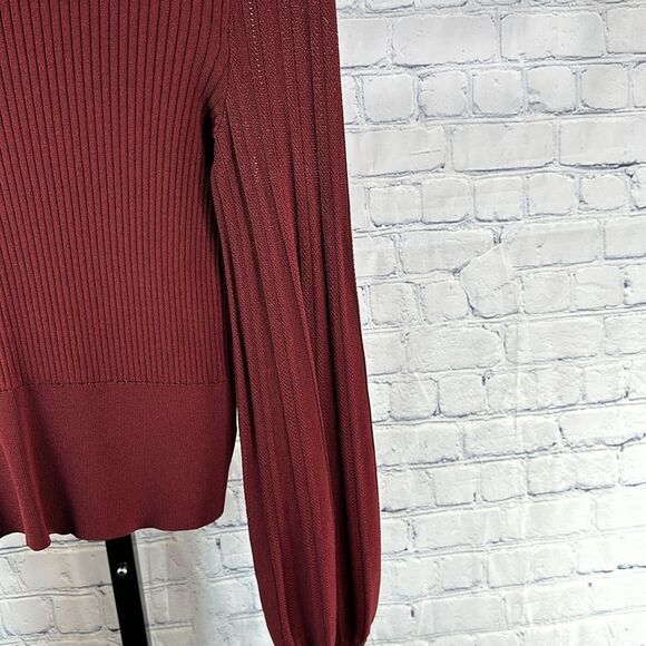 Express Burgundy Ribbed Crewneck Sweater Top Size Small - Picture 3 of 5